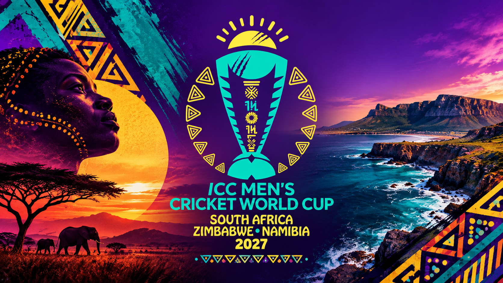 ICC Men's Cricket World Cup 2027 pitch key visual inspired by Southern Africa